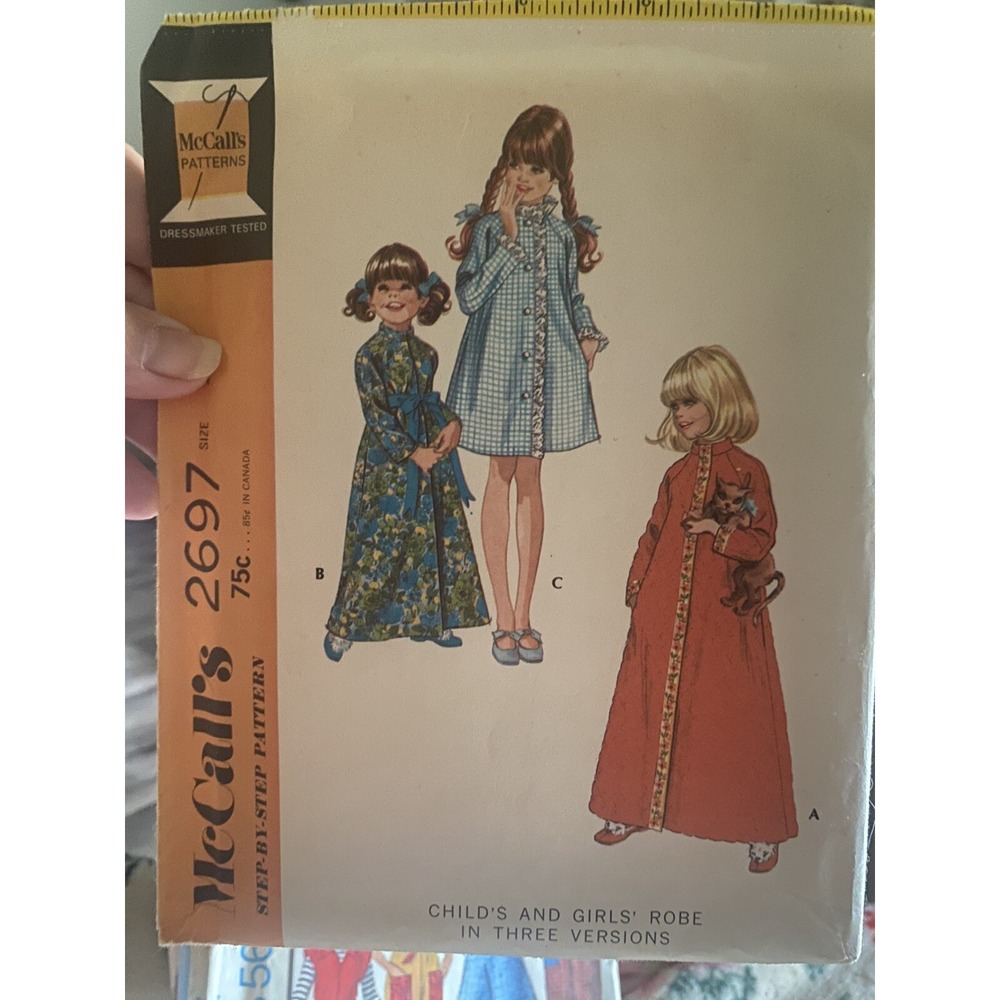 Vintage 1970 McCall’s Girls Robe Sewing Pattern 2697 Size 2 Uncut